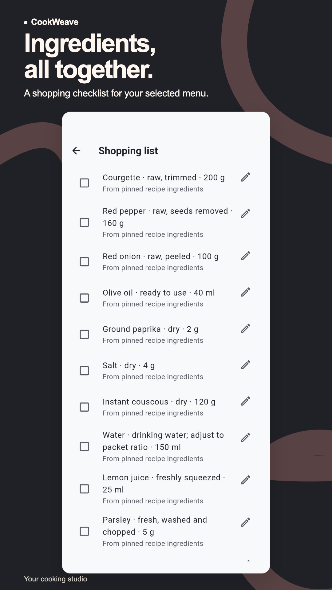 Combined shopping checklist