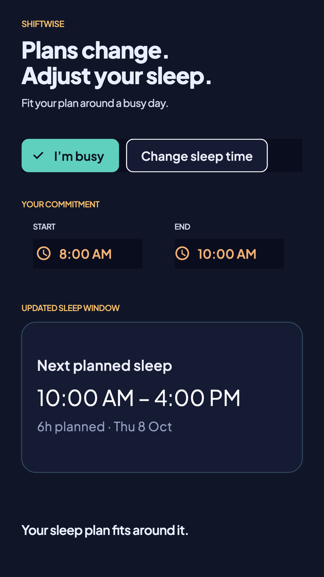 A commitment changes the example sleep window