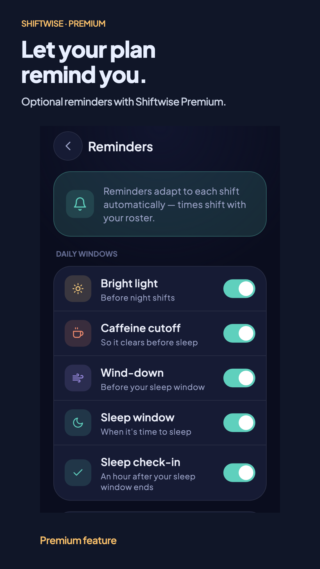 Optional Premium reminder controls