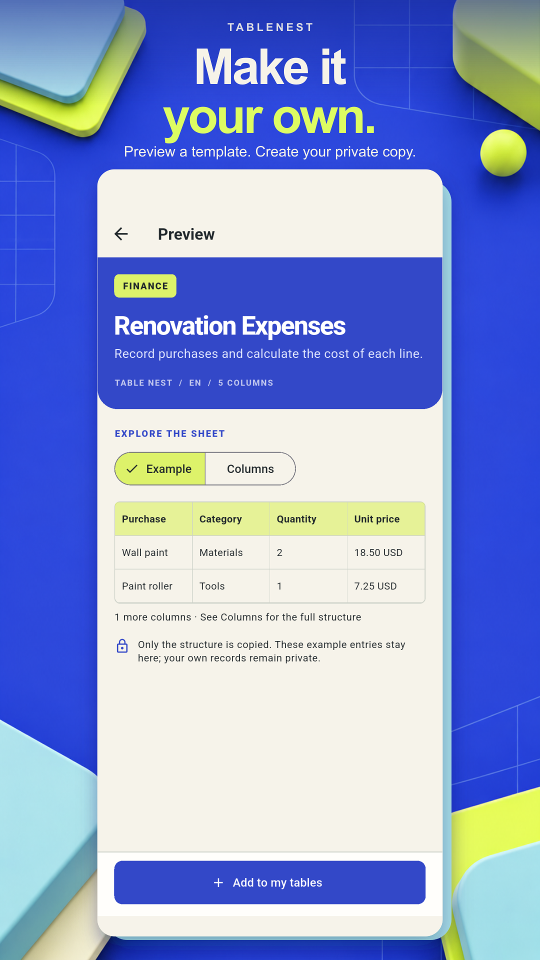 Preview a template and make a private copy