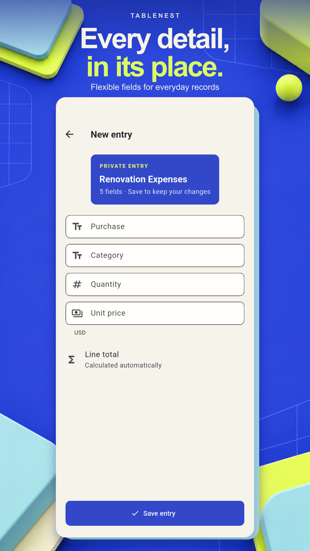 Flexible fields for a detailed entry